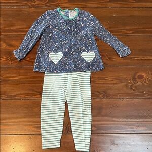 Baby Boden Blue Floral Top with Striped Pants